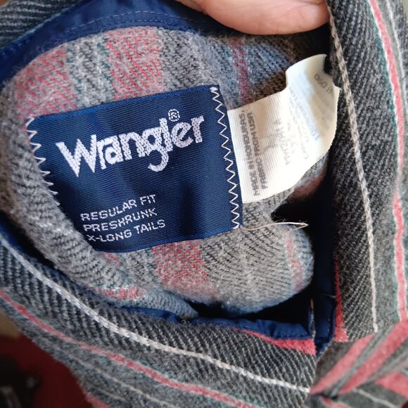 Men's 17x36 XL Vintage Wrangler Western Shirt Regular Fit X-Long Tails Striped - Picture 3 of 7